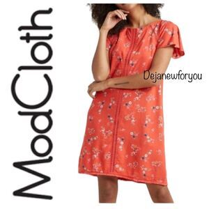 ModCloth Coral Whimsical Wildflowers Shift Dress Size M